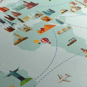 Obraz - Mapa s piktogramami pamiatok (s hodinami) (90x30 cm)