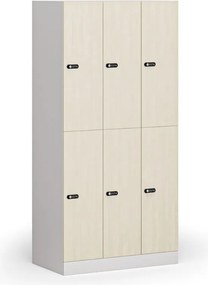 Šatníková skrinka S1 s úložnými boxmi, 6 boxov, 1850 x 900 x 500 mm, mechanický kódový zámok, laminované dvere, breza