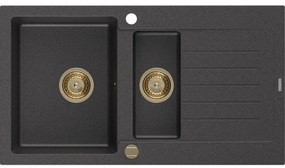 Mexen Matias - drez granitový 900x505x200 mm, 1,5-komorový, čierna škvrnitá s čiernym sifónom, 6502901505-76-G