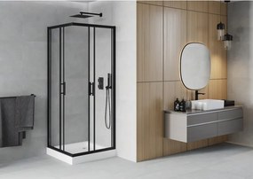 Mexen Rio štvorcový sprchový kút 80 x 80 cm, transparentný, čierny + vanička, biela - 860-080-080-70-00-4510