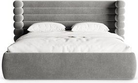 Sivá čalúnená dvojlôžková posteľ s úložným priestorom s roštom 200x200 cm Mount – Micadoni