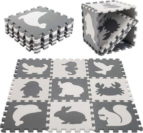KIK Penová podložka puzzle pre deti EVA 9 dielov, čierno-sivá, 85 x 85 cm