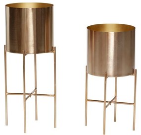 Súprava 2 kvetináčov na podstavcoch v mosadznej farbe Hübsch Gardo