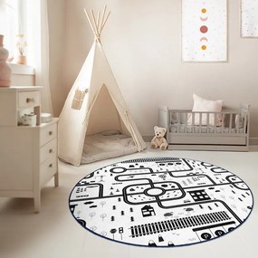 Čierno-biely prateľný detský hrací koberec ø100 cm In My Town – Mila Home