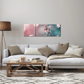 Obraz - Motýľ medzi kvetmi (s hodinami) (90x30 cm)