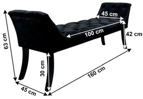 Kondela Dizajnová lavica, čierna Velvet látka/kaučukové drevo, 160 cm, HEMY