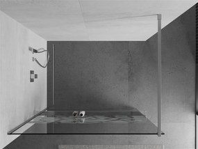 Mexen Kioto+, sprchová zástena s poličkou a držiakom na uteráky 130 x 200 cm, 8mm číre sklo vzor biely, chrómový profil, 800-130-121-01-85