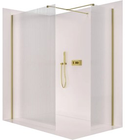 Cerano Onyx, sprchová zástena Walk-in, hranatá vzpera - zlatá kartáčovaná, ryhované sklo - 130x120 cm, CER-CER-8050BD3736