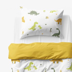 Goldea detské bavlnené obliečky duo - dinosaurie dobrodružstvo s medovo žltou 140 x 200 a 70 x 90 cm