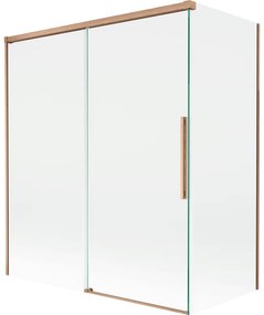 Mexen Rox, 2-krídlová posuvná vaňová zástena 140 + 70 x 150 cm, 8mm číre sklo, medený matný profil, 8C9-140-070-65-00