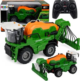 LEAN Toys Poľnohospodársky kombajn s postrekovačom, funkcia postrekovania, svetlá, zvuky, mierka 1:24