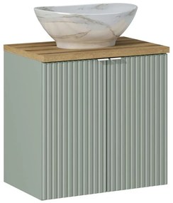 Závesná skrinka Line Reed Green s doskou a umývadlom 60 cm zelená/dub evoke