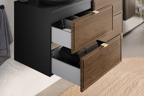 Koupelnová sestava s deskou, skříňkami, umyvadly a zrcadlem Talia Casella 120 cm černý mat/dub casella