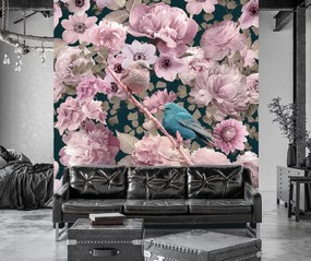 Gario Fototapeta Modrý vták na pozadí ružových ruží - Andrea Haase Materiál: Vliesová, Rozmery: 100 x 100 cm