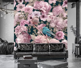 Gario Fototapeta Modrý vták na pozadí ružových ruží - Andrea Haase Materiál: Vliesová, Rozmery: 300 x 300 cm