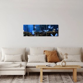 Obraz modrých motýľov (s hodinami) (90x30 cm)
