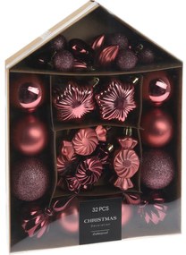 Sada vianočných ozdôb Festive vínová, 32 ks