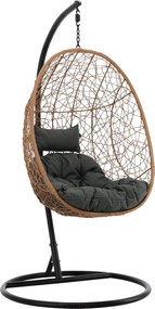 CH PRÍRODNÉ ZÁVESNÉ KRESLO, VANKÚŠ – TMAVOŠEDÁ, RÁM – ČIERNA 115 X 90 X 67 CM