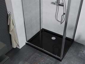 Mexen Apia sprchovací kút s posuvnými dverami 100 (dvere) x 80 (stena) cm, 5mm číre sklo, chrómový profil + čierna sprchová vanička s chrómovým sifónom, 840-100-080-01-00-4070
