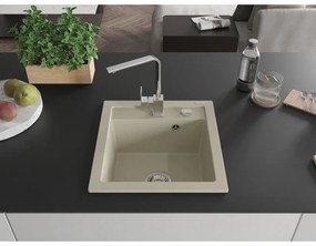 Mexen Vito, 1-komorový granitový drez 520x490x210 mm, chrómová batéria Rita, béžová, 6503-69-670300-00
