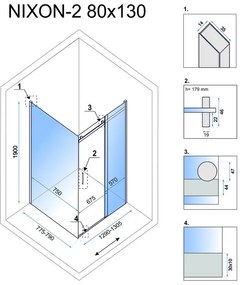 Rea Nixon, sprchovací kút s posuvnými dverami 130(dvere) x 80(stena), pravý, číre sklo, chrómový profil, KPL-00410