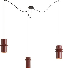 Retro závesná lampa červená s čiernou 3-svetlá - Monti