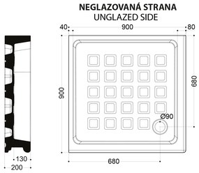 Kerasan Kerasan, RETRO keramická sprchová vanička, štvorec 90x90x20cm, 133801