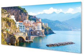Sklenený obraz Taliansko pobrežie morské stavby 100x50 cm