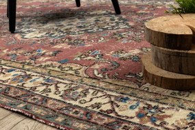 Ručne tkaný vlnený koberec Vintage 10175 rám / ornament, béžový / červený