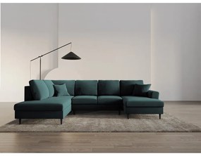 Zamatová rozkladacia/s úložným priestorom rohová pohovka v petrolejovej farbe (ľavý roh/do "U") Kyoto – Cosmopolitan Design