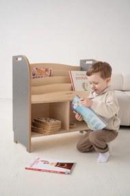 Dětský montessori regál s knihovnou, šedý - 74 x 75 cm