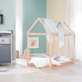 Bambusová domčeková detská posteľ s matracom/bez roštu 70x140 cm v prírodnej farbe House Bed – Roba