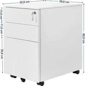 Pojazdná kartotéka s 3 zásuvkami, biela