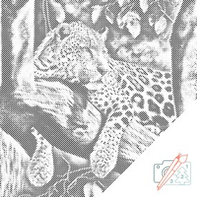 Gario Bodkovanie Zahľadený leopard Rozmery: 50 x 50 cm, Rámovanie: S vnútorným rámom, Farba bodiek: Zelená