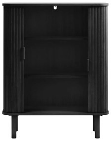 Čierna skrinka v dekore duba s posuvnými dverami 113x90 cm Cavo – Unique Furniture