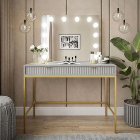Toaletný stolík so zrkadlom CORA šedá matná + zlatá
