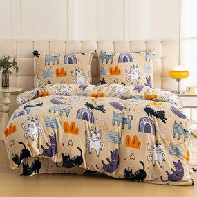 Sada mikroplyšových obliečok PURRSLEEP béžové + obliečka mikroplyš SOFT 90x200 cm biele, jednolôžko