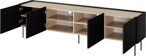 TV stolík Desin 220 cm s kovovými nohami - čierny mat / dub nagano
