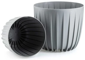 PLASTOVÝ KVETINÁČ STRIPPED SADA 2KS 18X15,5 CM+24X21 CM SIVÁ