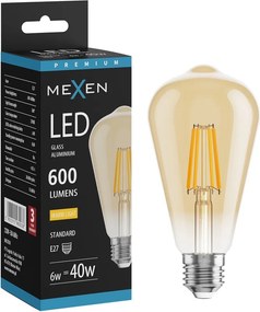 Mexen Vintis, LED filamentová žiarovka E27, ST64, 6 W, teplá biela 2700K, jantárová, L152-E27-0627-50