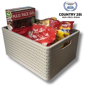 Plastový košík COUNTRY, rovný, béžový (28l - 43x33x22)
