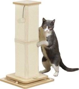 PawHut 3-v-1 hrabací stĺpik, 67cm hrabací stĺp, sisalový mačací hrabací strom s hracou guľou, mačací hrabací nábytok do interiéru, Dub | Aosom