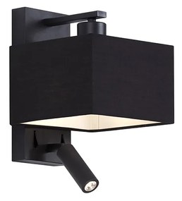 Moderná nástenná lampa čierna štvorcová s lampou na čítanie - Puglia