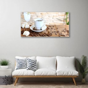 Skleneny obraz Hrnček káva zrnká kuchyňa 100x50 cm