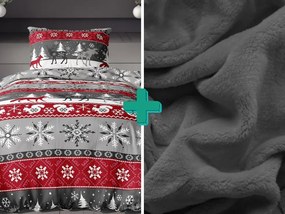 Flanelové obliečky SNOWY FOREST sivé + plachta mikroplyš SOFT 90x200 cm tmavosivá