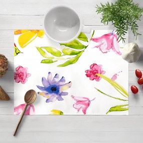 Biante Bavlnené prestieranie na stôl Sandra SA-481 Žlto-ružové akvarelové kvety na bielom 30x40 cm