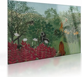 Sklenený obraz - Henri Rousseau, Tropical Forest with Monkeys, reprodukcia (70x50 cm)