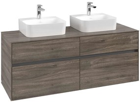 VILLEROY &amp; BOCH Collaro závesná skrinka pod dve umývadlá na dosku, 4 zásuvky, 1400 x 500 x 548 mm, Stone Oak, C10300RK