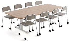 Zostava nábytku: 1 stôl Modulus + 8 béžových stoličiek Attend