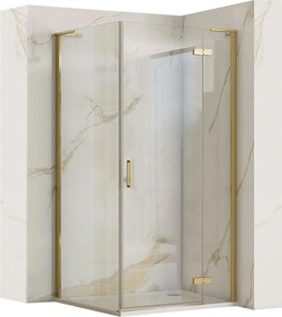 Štvorcový sprchový kút REA HUGO GOLD BRUSH 90x90 cm, zlatý kartáčovaný/transparent - bez vaničky